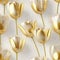 Gold Tulip Flowers Glitter White Background Tile Seamless Background. Generative AI