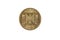 A gold Ukranian fifty kopiyka coin on a white background