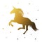 Gold unicorn on a white background with a stars