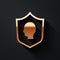 Gold User protection icon isolated on black background. Secure user login, password protected, personal data protection