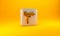 Gold UZI submachine gun icon isolated on yellow background. Automatic weapon. Silver square button. 3D render