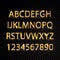 Gold vector alphabetical letters and numbers isolated on black background