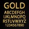 Gold vector alphabetical letters and numbers isolated on black background