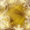 Gold vector background with music notes and snowflakes for christmas