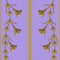 Gold vertical ornaments on a lilac background