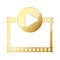Gold video play button. Play icon isolated. Vector illustration