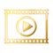 Gold video play button. Play icon isolated. Vector illustration