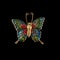 Gold vintage brooch covered with colored enamel in the shape of a butterfly