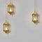 Gold vintage luminous lanterns. Arabic shining lamps. Isolated hanging realistic lamps. Effects transparent background.