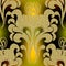 Gold vintage stippled vector seamless pattern. Glowing ornate luxury background. Grunge textured golden flowers