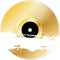 Gold vinyl record with grunge banner