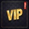 Gold VIP text isolated vector logo on dark quilted background. Very important person golden decorative abbreviature