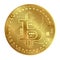 Gold virtual bitcoin coin isolated on white background