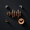 Gold Voice recognition icon isolated on black background. Voice biometric access authentication for personal identity