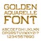 Gold watercolor letters and numbers. Golden aquarelle font