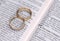 Gold wedding rings on a page showing love