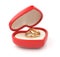 Gold wedding rings in valentine box 3D. Isolated