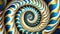 Gold white and blue abstract recursive spiral texture pattern, wallpaper or banner design. Generative AI illustration.