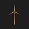 Gold Wind turbine icon isolated on black background. Wind generator sign. Windmill silhouette. Windmills for electric