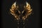 Gold wings of angel or eagle bird on black background. Splash gothic glamour decorative abstract concept. Generative AI.