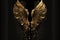 Gold wings of angel or eagle bird on black background. Splash gothic glamour decorative abstract concept. Generative AI.