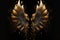 Gold wings of angel or eagle bird on black background. Splash gothic glamour decorative abstract concept. Generative AI.