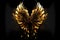 Gold wings of angel or eagle bird on black background. Splash gothic glamour decorative abstract concept. Generative AI.