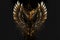 Gold wings of angel or eagle bird on black background. Splash gothic glamour decorative abstract concept. Generative AI.