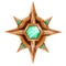 Gold winner game badge icon, vector rank bronze medal, level up award trophy, green crystal on white.