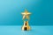 Gold winners award with star. Star trophy for a winner or champion. Rating golden star symbol of customer satisfaction review