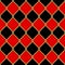 Gold wire grid seamless pattern on red and black rhomboids background