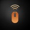 Gold Wireless computer mouse system icon isolated on black background. Internet of things concept with wireless