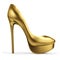 Gold woman high heels shoe side view.