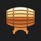 Gold Wooden barrel on rack icon isolated on black background. Long shadow style. Vector