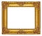 Gold wooden picture frame with carved floral ornament, isolated