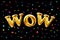 Gold WOW balloons background for web banners, header, shop. Logo, logotype, sign, symbol. WOW golden letter text balloon