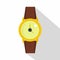 Gold wristwatch icon, flat style