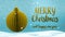 Gold xmas tree ball decoration Merry Christmas and Happy New Year greeting message in english on blue background,snow