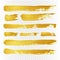 Gold yellow paint vector textured abstract brushes. Golden hand drawn brush strokes