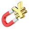 Gold YEN currency sign on red magnet 3D