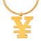 Gold yen or yuan symbol on golden chain, 3D rendering