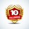 Golden 10K Followers Thank you design logotype, sign template for social network and follower. Web user celebrates many followers.