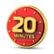 Golden 20 minutes on red background. 20 min gold. 3d illustration