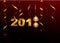 Golden 2018 number symbol new year. Holiday decoration background golden ribbon, ball, shining stars