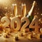 Golden 2024 New Year Extravaganza with Confetti and Champagne