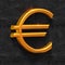 Golden 3d alphabet on dark background, euro symbol, 3d rendering