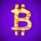 Golden 3D Bitcoin logo with pixels on surface on blue background