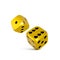 Golden 3d dice. Play casino tossing craps template for banner. Vector