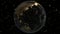 Golden 3D earth. Animation of a virtual globe with golden pixels and golden glitter. Beautiful abstraction.