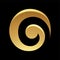 Golden Abstract Swirly Circle Icon on Black Background